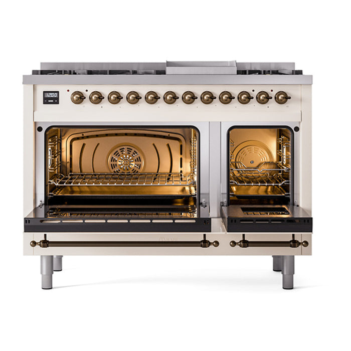ILVE Nostalgie II Noblesse 48" Dual Fuel Freestanding Range 8 Sealed Burners + Griddle with Triple Glass Door - UN48FNMP