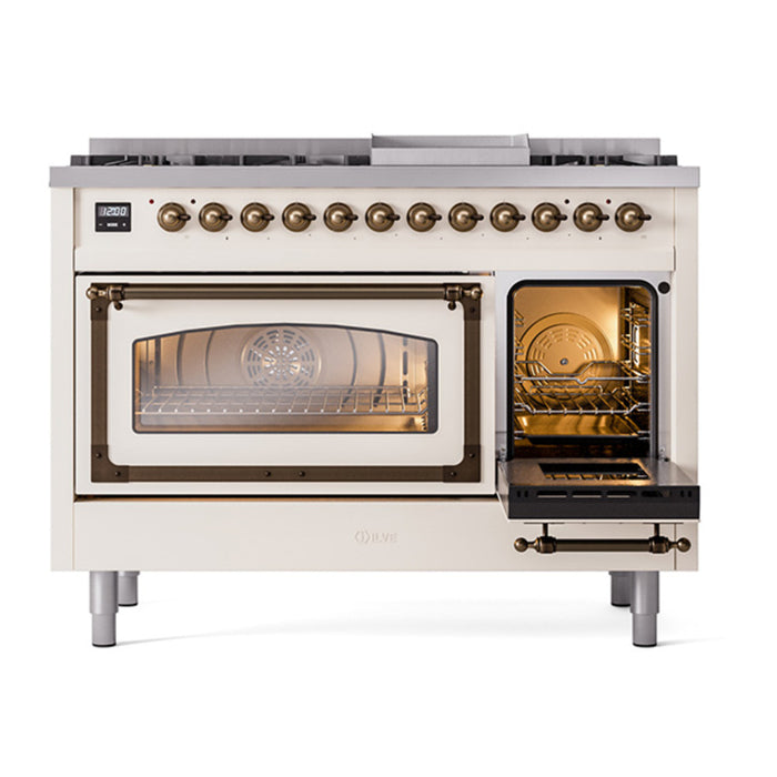 ILVE Nostalgie II Noblesse 48" Dual Fuel Freestanding Range 8 Sealed Burners + Griddle with Triple Glass Door - UN48FNMP