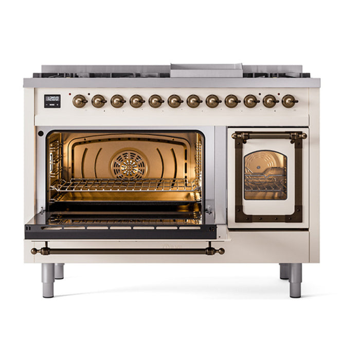 ILVE Nostalgie II Noblesse 48" Dual Fuel Freestanding Range 8 Sealed Burners + Griddle with Triple Glass Door - UN48FNMP