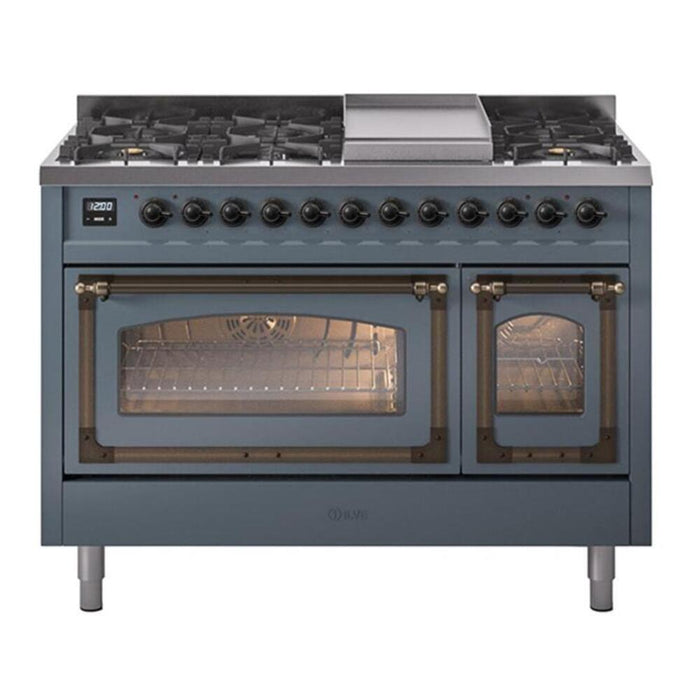 ILVE Nostalgie II Noblesse 48" Dual Fuel Freestanding Range 8 Sealed Burners + Griddle with Triple Glass Door - UN48FNMP