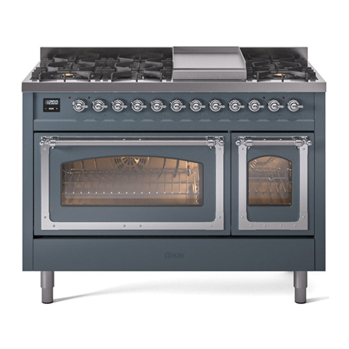 ILVE Nostalgie II Noblesse 48" Dual Fuel Freestanding Range 8 Sealed Burners + Griddle with Triple Glass Door - UN48FNMP
