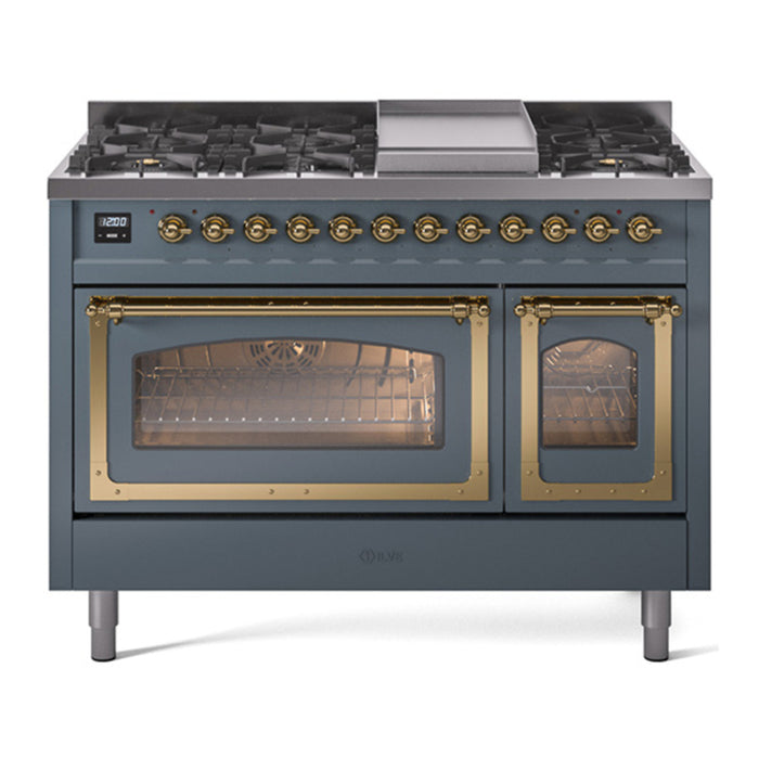 ILVE Nostalgie II Noblesse 48" Dual Fuel Freestanding Range 8 Sealed Burners + Griddle with Triple Glass Door - UN48FNMP