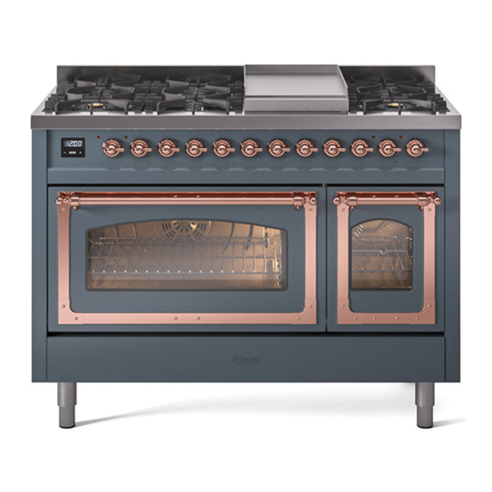 ILVE Nostalgie II Noblesse 48" Dual Fuel Freestanding Range 8 Sealed Burners + Griddle with Triple Glass Door - UN48FNMP