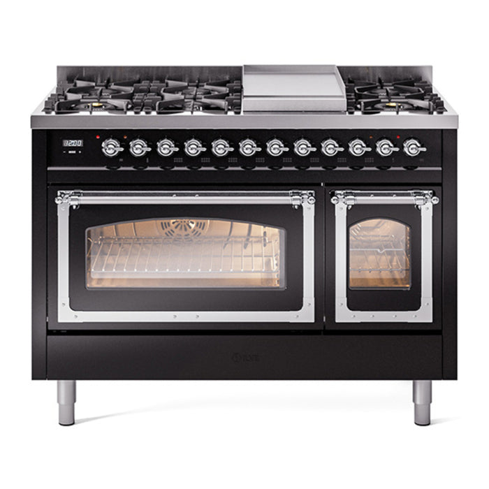 ILVE Nostalgie II Noblesse 48" Dual Fuel Freestanding Range 8 Sealed Burners + Griddle with Triple Glass Door - UN48FNMP