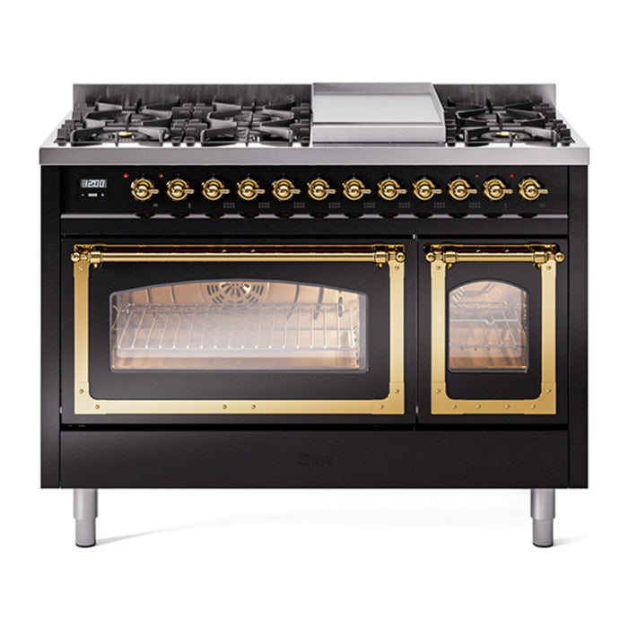 ILVE Nostalgie II Noblesse 48" Dual Fuel Freestanding Range 8 Sealed Burners + Griddle with Triple Glass Door - UN48FNMP