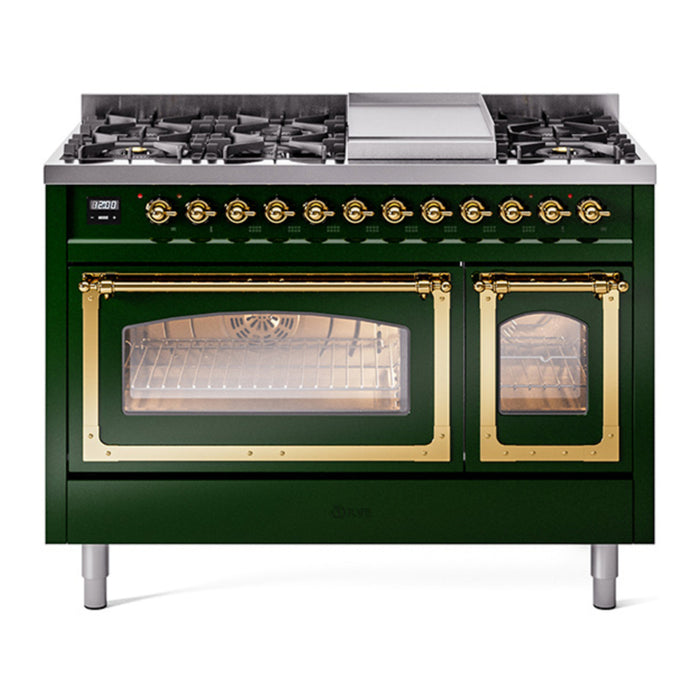 ILVE Nostalgie II Noblesse 48" Dual Fuel Freestanding Range 8 Sealed Burners + Griddle with Triple Glass Door - UN48FNMP