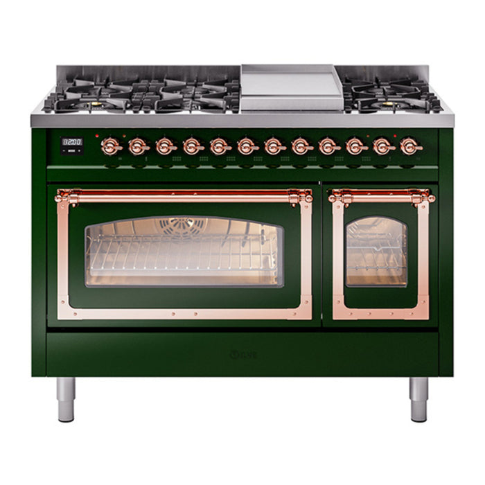 ILVE Nostalgie II Noblesse 48" Dual Fuel Freestanding Range 8 Sealed Burners + Griddle with Triple Glass Door - UN48FNMP