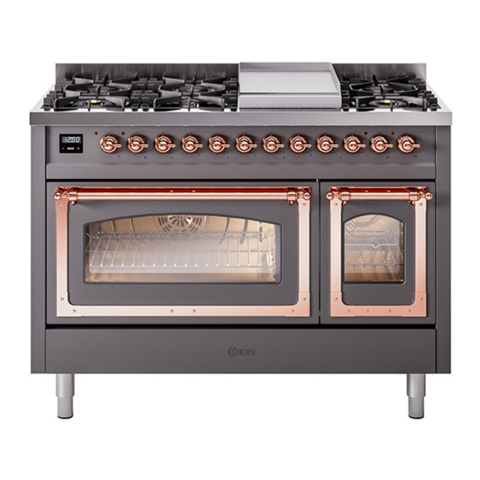 ILVE Nostalgie II Noblesse 48" Dual Fuel Freestanding Range 8 Sealed Burners + Griddle with Triple Glass Door - UN48FNMP
