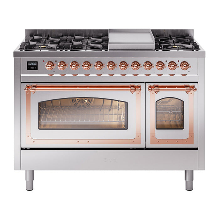 ILVE Nostalgie II Noblesse 48" Dual Fuel Freestanding Range 8 Sealed Burners + Griddle with Triple Glass Door - UN48FNMP