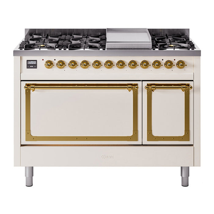 ILVE Nostalgie II Noblesse 48" Dual Fuel Freestanding Range 8 Sealed Burners + Griddle with Solid Door - UN48FQNMP