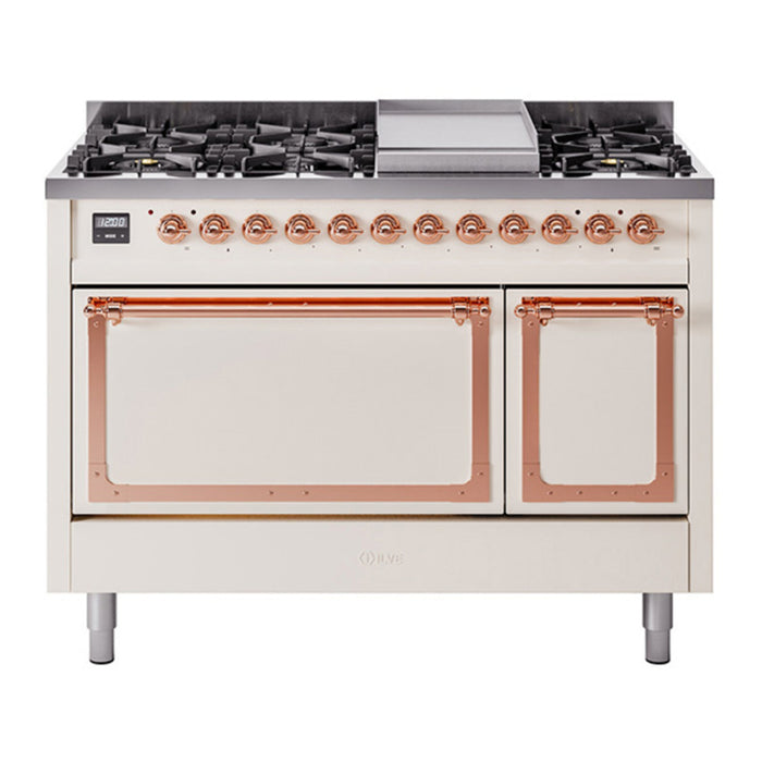 ILVE Nostalgie II Noblesse 48" Dual Fuel Freestanding Range 8 Sealed Burners + Griddle with Solid Door - UN48FQNMP