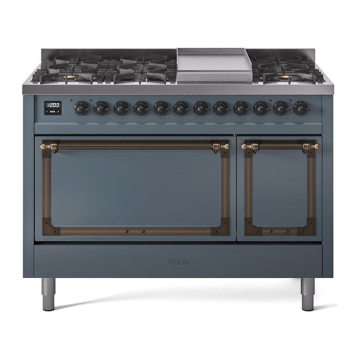 ILVE Nostalgie II Noblesse 48" Dual Fuel Freestanding Range 8 Sealed Burners + Griddle with Solid Door - UN48FQNMP