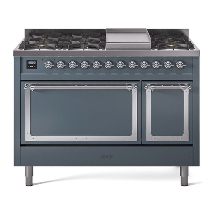 ILVE Nostalgie II Noblesse 48" Dual Fuel Freestanding Range 8 Sealed Burners + Griddle with Solid Door - UN48FQNMP