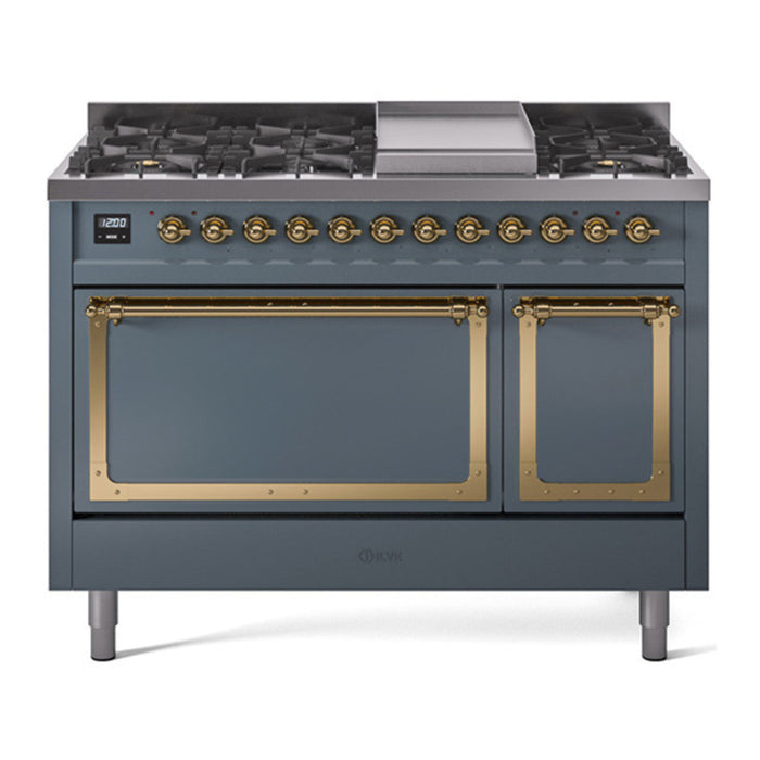 ILVE Nostalgie II Noblesse 48" Dual Fuel Freestanding Range 8 Sealed Burners + Griddle with Solid Door - UN48FQNMP