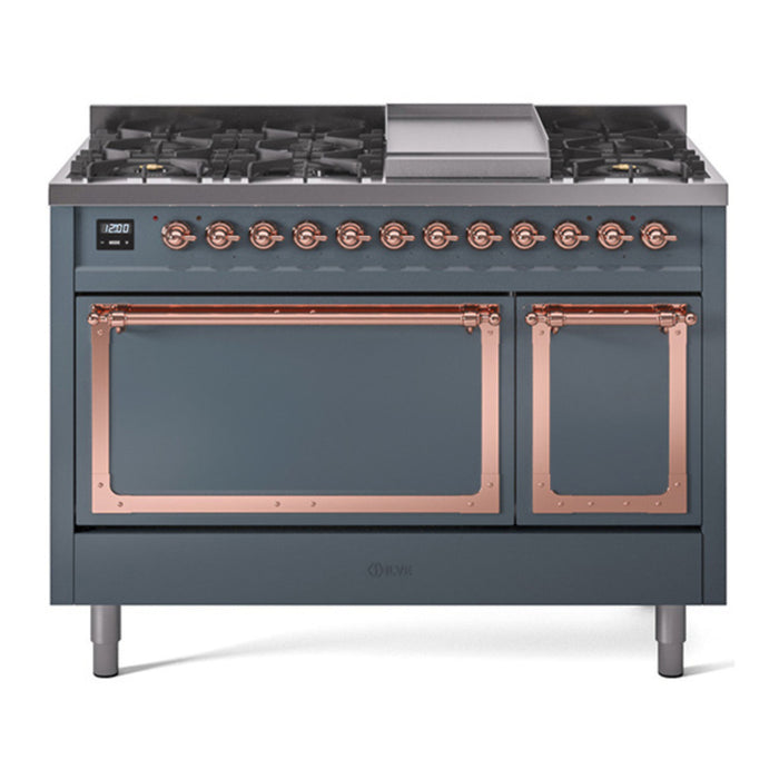 ILVE Nostalgie II Noblesse 48" Dual Fuel Freestanding Range 8 Sealed Burners + Griddle with Solid Door - UN48FQNMP