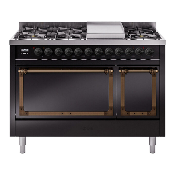 ILVE Nostalgie II Noblesse 48" Dual Fuel Freestanding Range 8 Sealed Burners + Griddle with Solid Door - UN48FQNMP