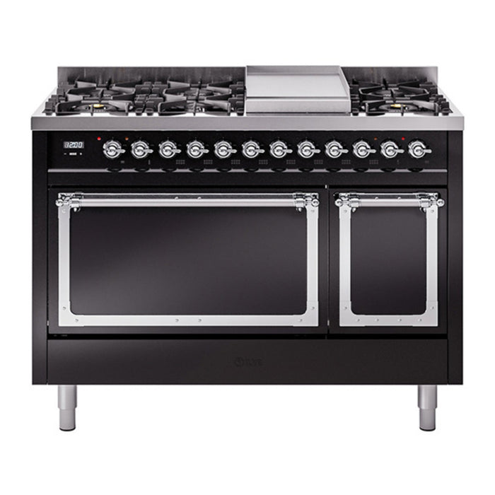 ILVE Nostalgie II Noblesse 48" Dual Fuel Freestanding Range 8 Sealed Burners + Griddle with Solid Door - UN48FQNMP