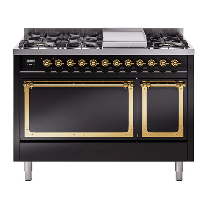 ILVE Nostalgie II Noblesse 48" Dual Fuel Freestanding Range 8 Sealed Burners + Griddle with Solid Door - UN48FQNMP