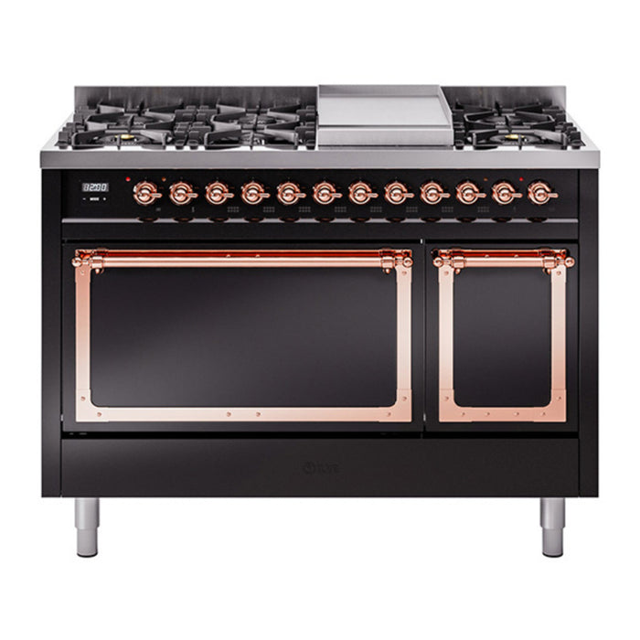ILVE Nostalgie II Noblesse 48" Dual Fuel Freestanding Range 8 Sealed Burners + Griddle with Solid Door - UN48FQNMP