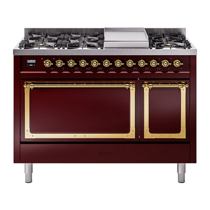 ILVE Nostalgie II Noblesse 48" Dual Fuel Freestanding Range 8 Sealed Burners + Griddle with Solid Door - UN48FQNMP