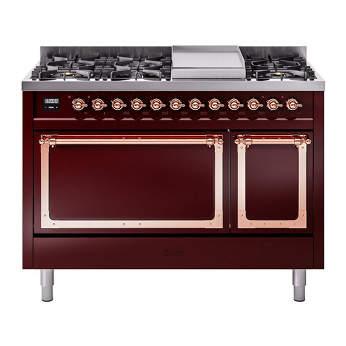 ILVE Nostalgie II Noblesse 48" Dual Fuel Freestanding Range 8 Sealed Burners + Griddle with Solid Door - UN48FQNMP