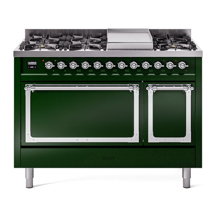 ILVE Nostalgie II Noblesse 48" Dual Fuel Freestanding Range 8 Sealed Burners + Griddle with Solid Door - UN48FQNMP