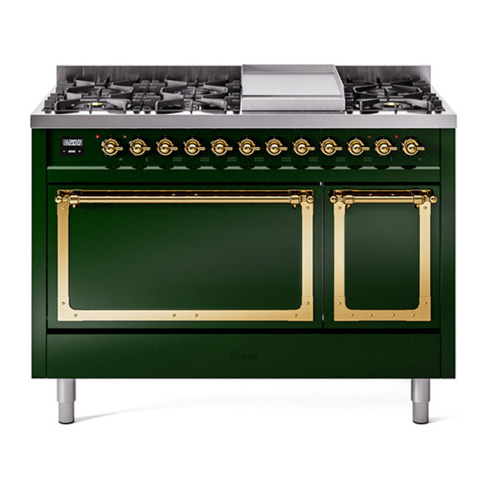 ILVE Nostalgie II Noblesse 48" Dual Fuel Freestanding Range 8 Sealed Burners + Griddle with Solid Door - UN48FQNMP