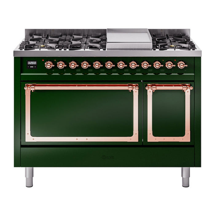ILVE Nostalgie II Noblesse 48" Dual Fuel Freestanding Range 8 Sealed Burners + Griddle with Solid Door - UN48FQNMP