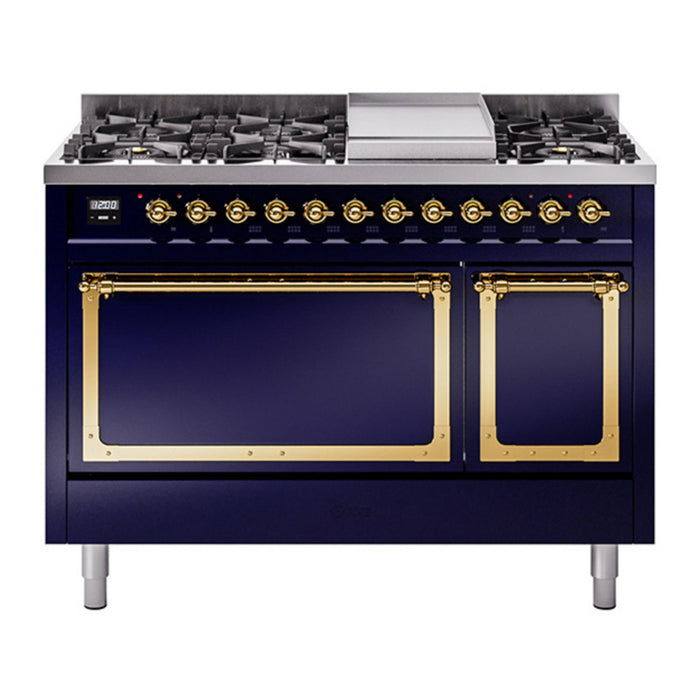 ILVE Nostalgie II Noblesse 48" Dual Fuel Freestanding Range 8 Sealed Burners + Griddle with Solid Door - UN48FQNMP