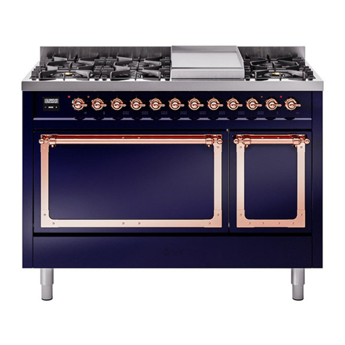 ILVE Nostalgie II Noblesse 48" Dual Fuel Freestanding Range 8 Sealed Burners + Griddle with Solid Door - UN48FQNMP