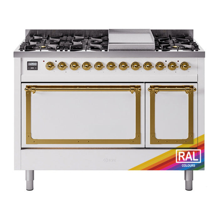 ILVE Nostalgie II Noblesse 48" Dual Fuel Freestanding Range 8 Sealed Burners + Griddle with Solid Door - UN48FQNMP
