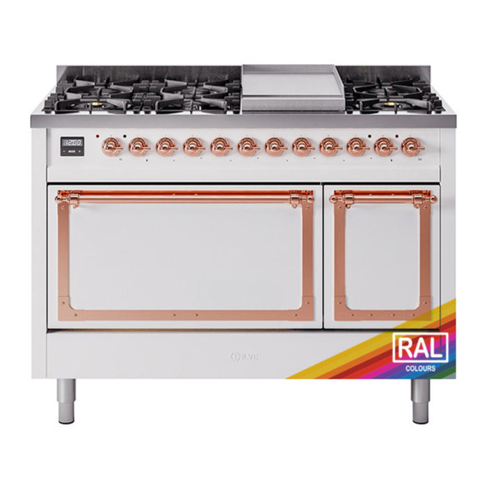 ILVE Nostalgie II Noblesse 48" Dual Fuel Freestanding Range 8 Sealed Burners + Griddle with Solid Door - UN48FQNMP