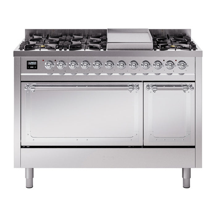 ILVE Nostalgie II Noblesse 48" Dual Fuel Freestanding Range 8 Sealed Burners + Griddle with Solid Door - UN48FQNMP