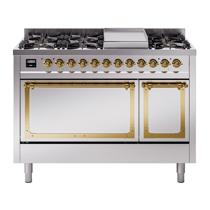 ILVE Nostalgie II Noblesse 48" Dual Fuel Freestanding Range 8 Sealed Burners + Griddle with Solid Door - UN48FQNMP