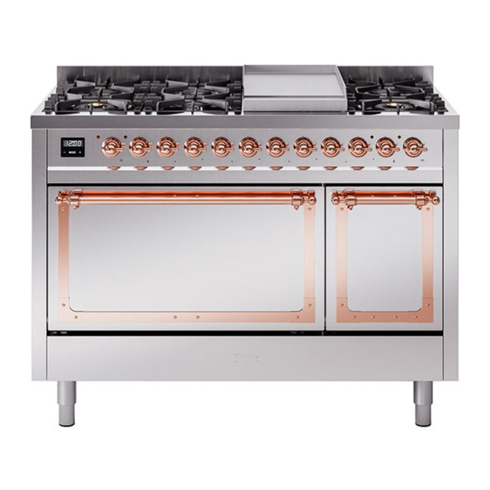 ILVE Nostalgie II Noblesse 48" Dual Fuel Freestanding Range 8 Sealed Burners + Griddle with Solid Door - UN48FQNMP