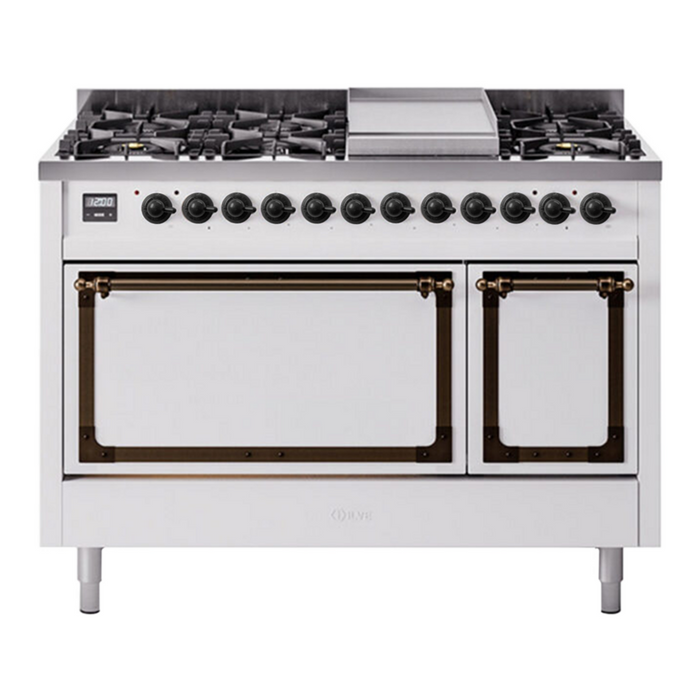 ILVE Nostalgie II Noblesse 48" Dual Fuel Freestanding Range 8 Sealed Burners + Griddle with Solid Door - UN48FQNMP