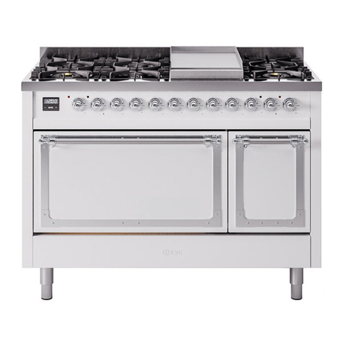 ILVE Nostalgie II Noblesse 48" Dual Fuel Freestanding Range 8 Sealed Burners + Griddle with Solid Door - UN48FQNMP