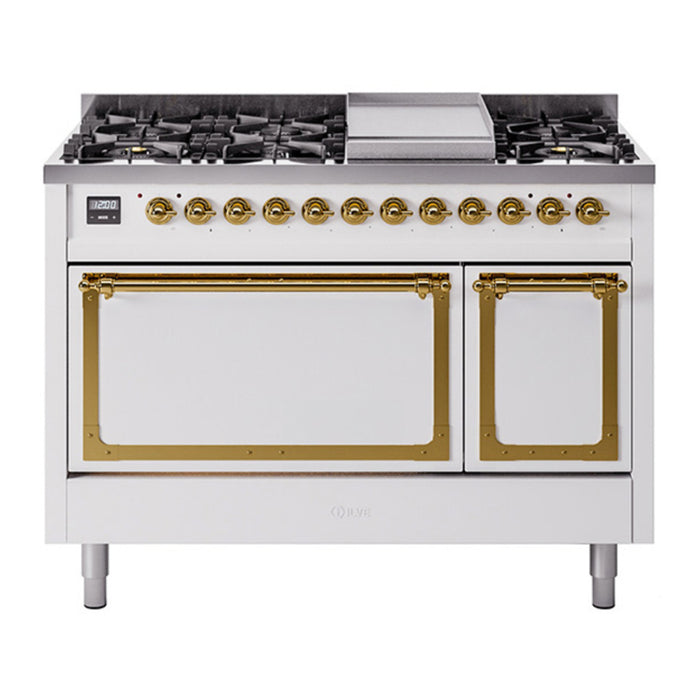ILVE Nostalgie II Noblesse 48" Dual Fuel Freestanding Range 8 Sealed Burners + Griddle with Solid Door - UN48FQNMP