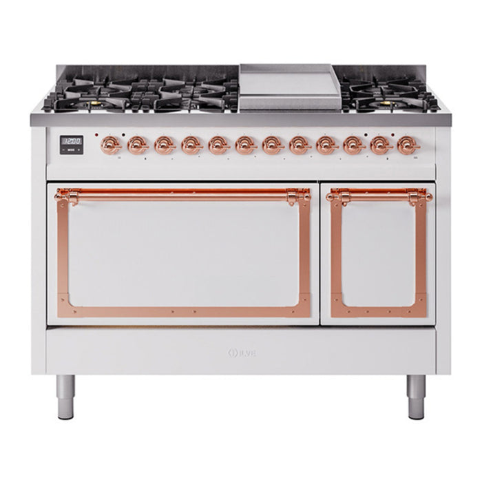 ILVE Nostalgie II Noblesse 48" Dual Fuel Freestanding Range 8 Sealed Burners + Griddle with Solid Door - UN48FQNMP