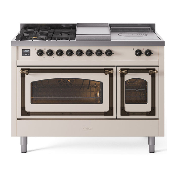 ILVE Nostalgie II Noblesse 48" Dual Fuel Freestanding Range 5 Sealed Burners + Griddle + French Top with Triple Glass Door - UN48FSNMP