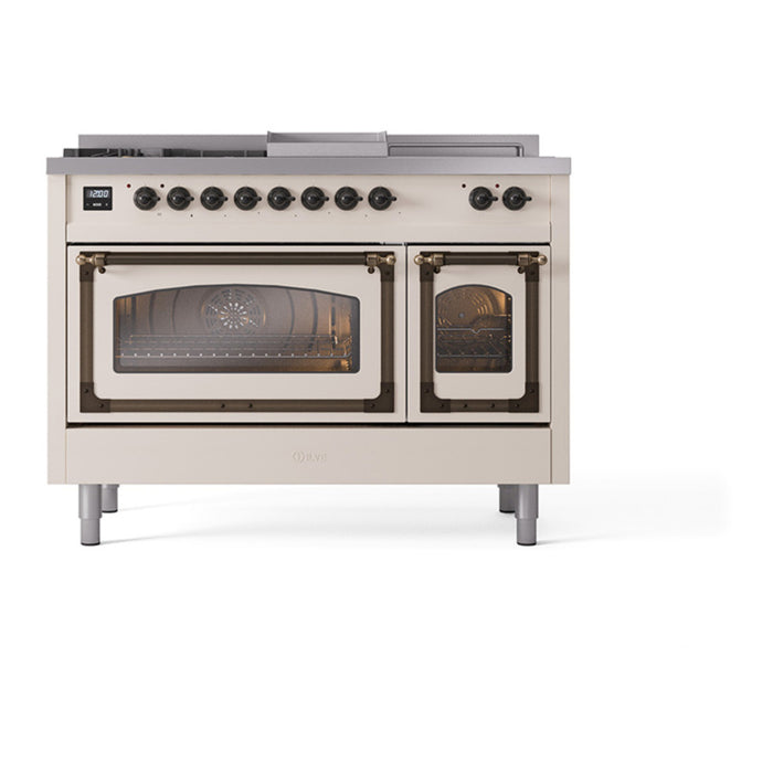 ILVE Nostalgie II Noblesse 48" Dual Fuel Freestanding Range 5 Sealed Burners + Griddle + French Top with Triple Glass Door - UN48FSNMP