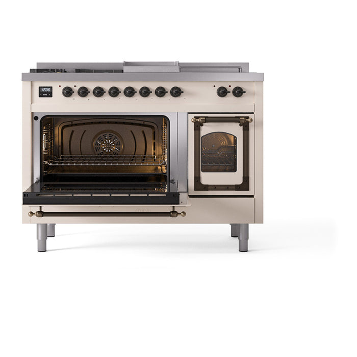 ILVE Nostalgie II Noblesse 48" Dual Fuel Freestanding Range 5 Sealed Burners + Griddle + French Top with Triple Glass Door - UN48FSNMP