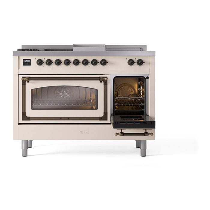 ILVE Nostalgie II Noblesse 48" Dual Fuel Freestanding Range 5 Sealed Burners + Griddle + French Top with Triple Glass Door - UN48FSNMP