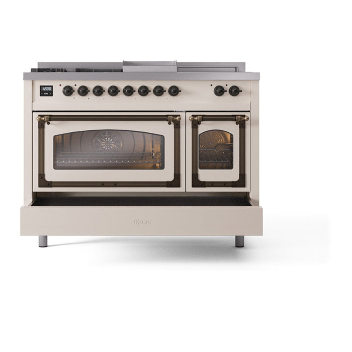 ILVE Nostalgie II Noblesse 48" Dual Fuel Freestanding Range 5 Sealed Burners + Griddle + French Top with Triple Glass Door - UN48FSNMP
