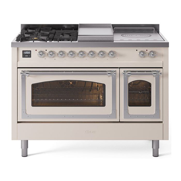 ILVE Nostalgie II Noblesse 48" Dual Fuel Freestanding Range 5 Sealed Burners + Griddle + French Top with Triple Glass Door - UN48FSNMP