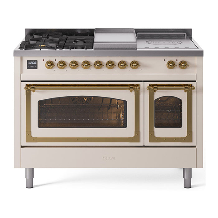 ILVE Nostalgie II Noblesse 48" Dual Fuel Freestanding Range 5 Sealed Burners + Griddle + French Top with Triple Glass Door - UN48FSNMP