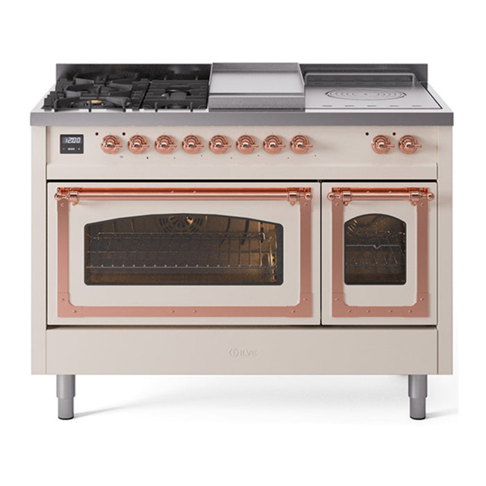 ILVE Nostalgie II Noblesse 48" Dual Fuel Freestanding Range 5 Sealed Burners + Griddle + French Top with Triple Glass Door - UN48FSNMP