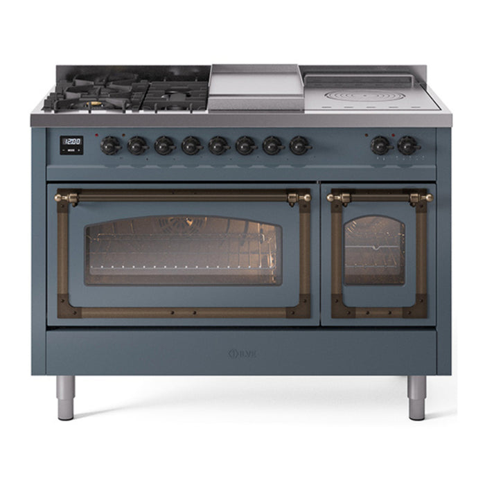 ILVE Nostalgie II Noblesse 48" Dual Fuel Freestanding Range 5 Sealed Burners + Griddle + French Top with Triple Glass Door - UN48FSNMP