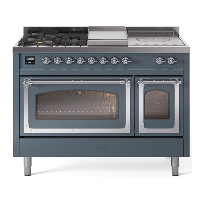 ILVE Nostalgie II Noblesse 48" Dual Fuel Freestanding Range 5 Sealed Burners + Griddle + French Top with Triple Glass Door - UN48FSNMP