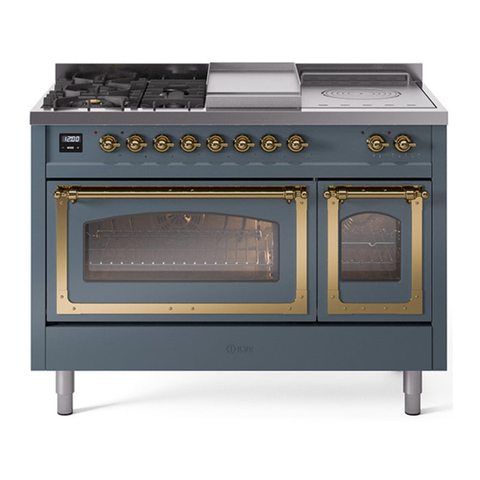 ILVE Nostalgie II Noblesse 48" Dual Fuel Freestanding Range 5 Sealed Burners + Griddle + French Top with Triple Glass Door - UN48FSNMP